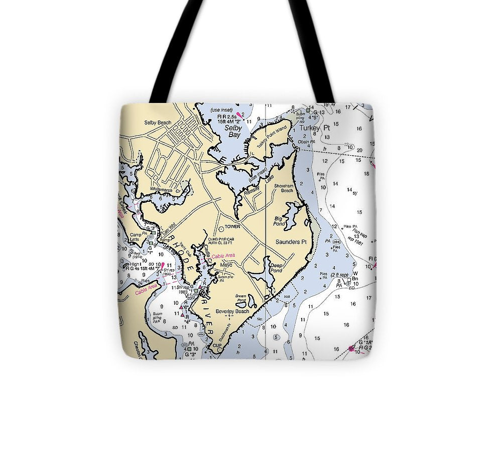 Saunders Point Maryland Nautical Chart Tote Bag