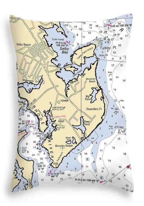 Saunders Point-maryland Nautical Chart - Throw Pillow