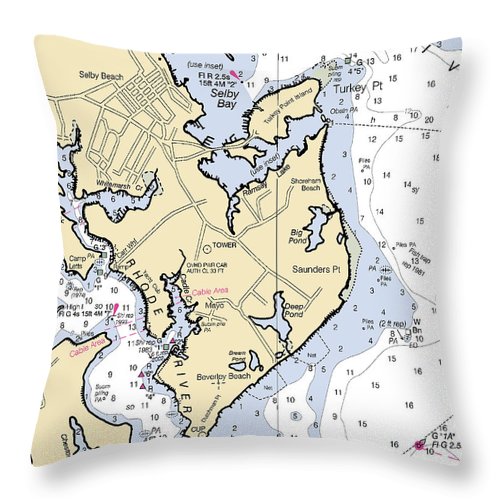 Saunders Point-maryland Nautical Chart - Throw Pillow