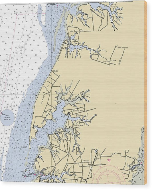Savage Neck-Virginia Nautical Chart Wood Print