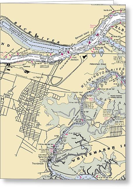 Savannah -georgia Nautical Chart _v2 - Greeting Card