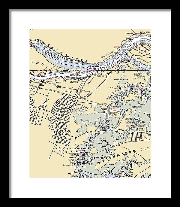 Savannah -georgia Nautical Chart _v2 - Framed Print