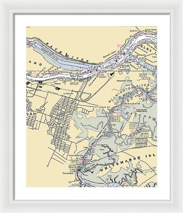 Savannah -georgia Nautical Chart _v2 - Framed Print