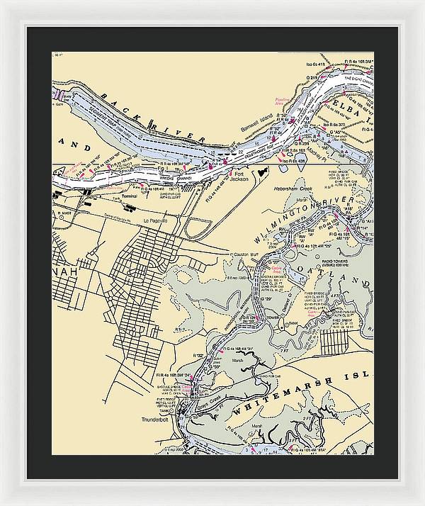 Savannah -georgia Nautical Chart _v2 - Framed Print