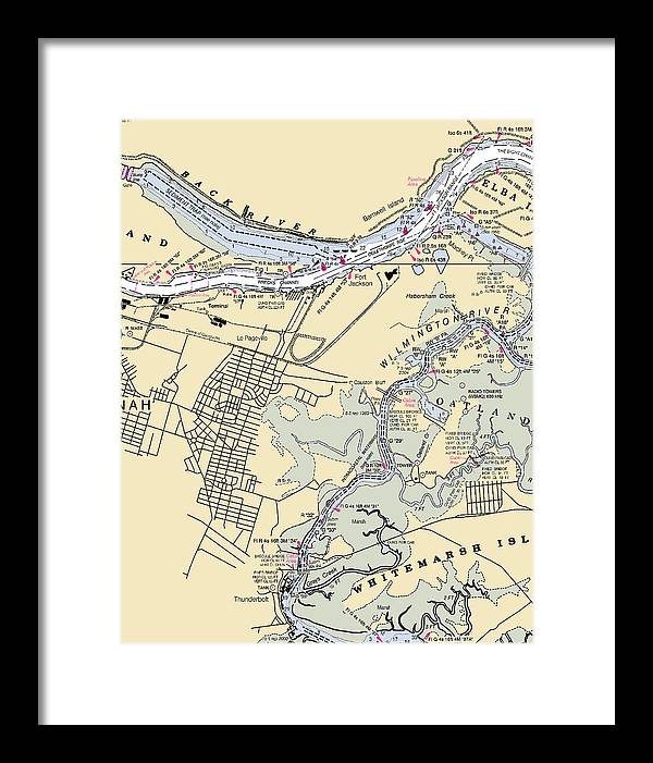 Savannah -georgia Nautical Chart _v2 - Framed Print