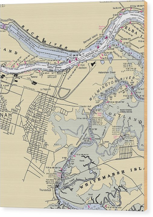 Savannah -Georgia Nautical Chart _V2 Wood Print