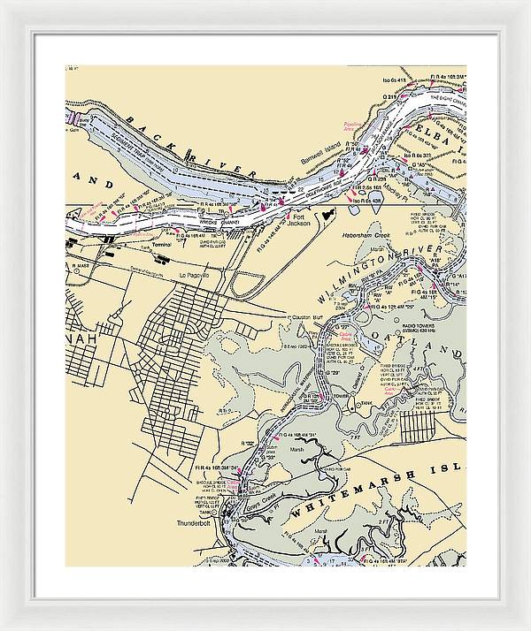 Savannah -georgia Nautical Chart _v2 - Framed Print