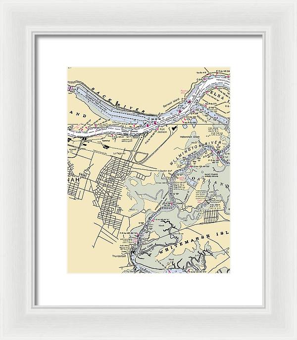 Savannah -georgia Nautical Chart _v2 - Framed Print