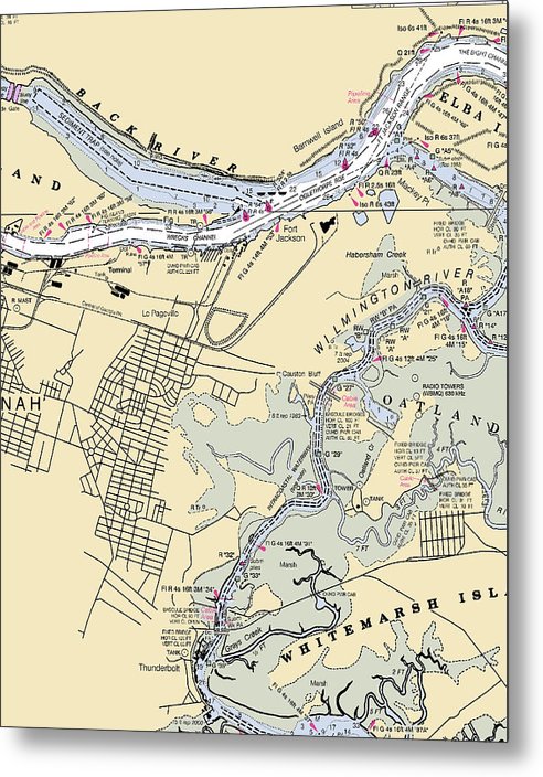 A beuatiful Metal Print of the Savannah -Georgia Nautical Chart _V2 - Metal Print by SeaKoast.  100% Guarenteed!