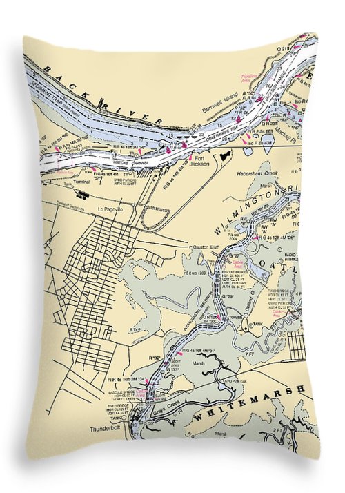 Savannah -georgia Nautical Chart _v2 - Throw Pillow