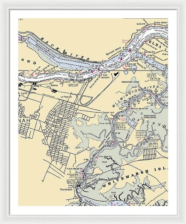 Savannah -georgia Nautical Chart _v2 - Framed Print