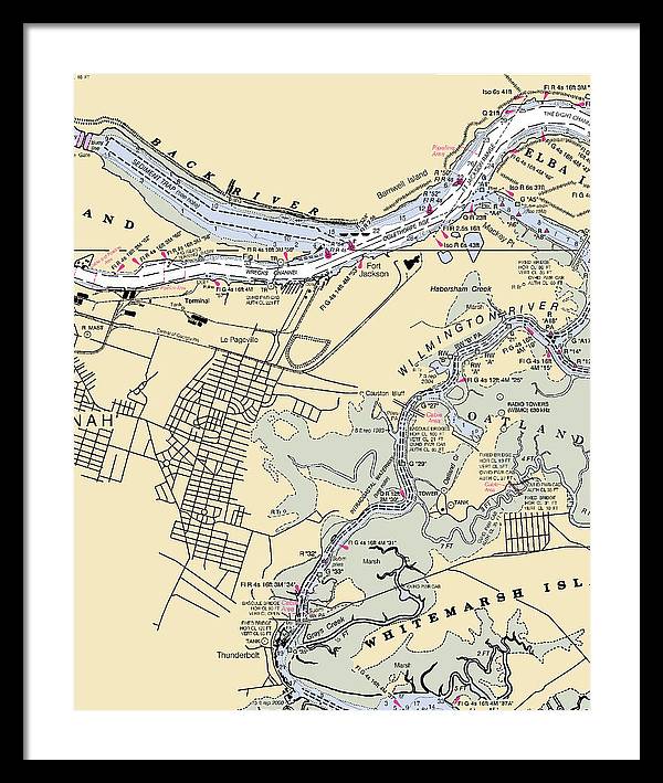 Savannah -georgia Nautical Chart _v2 - Framed Print