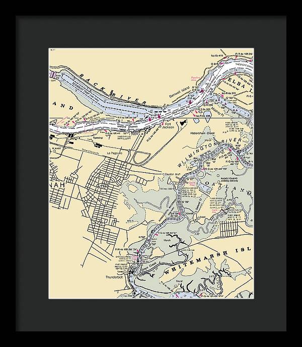 Savannah -georgia Nautical Chart _v2 - Framed Print