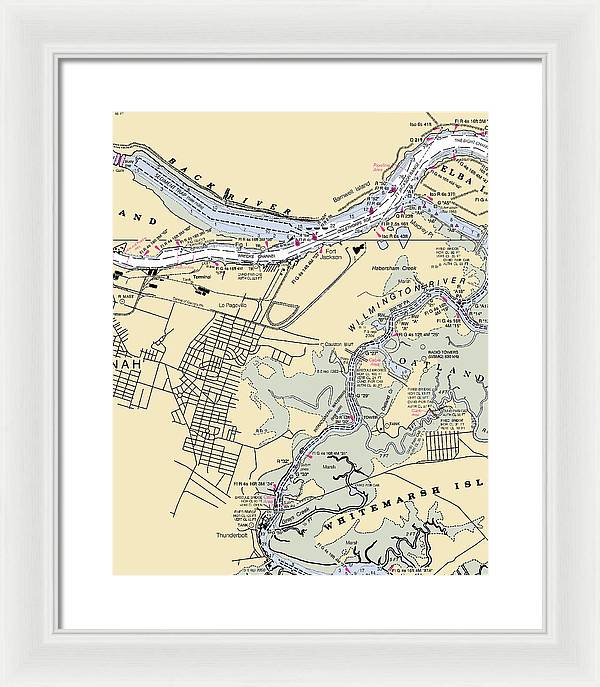 Savannah -georgia Nautical Chart _v2 - Framed Print