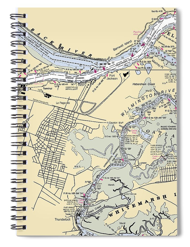 Savannah  Georgia Nautical Chart _V2 Spiral Notebook