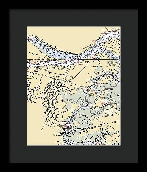 Savannah -georgia Nautical Chart _v2 - Framed Print