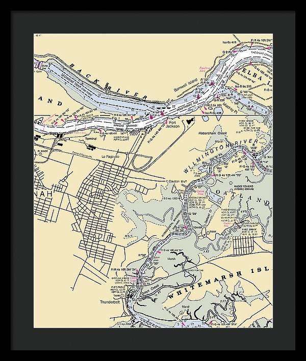 Savannah -georgia Nautical Chart _v2 - Framed Print