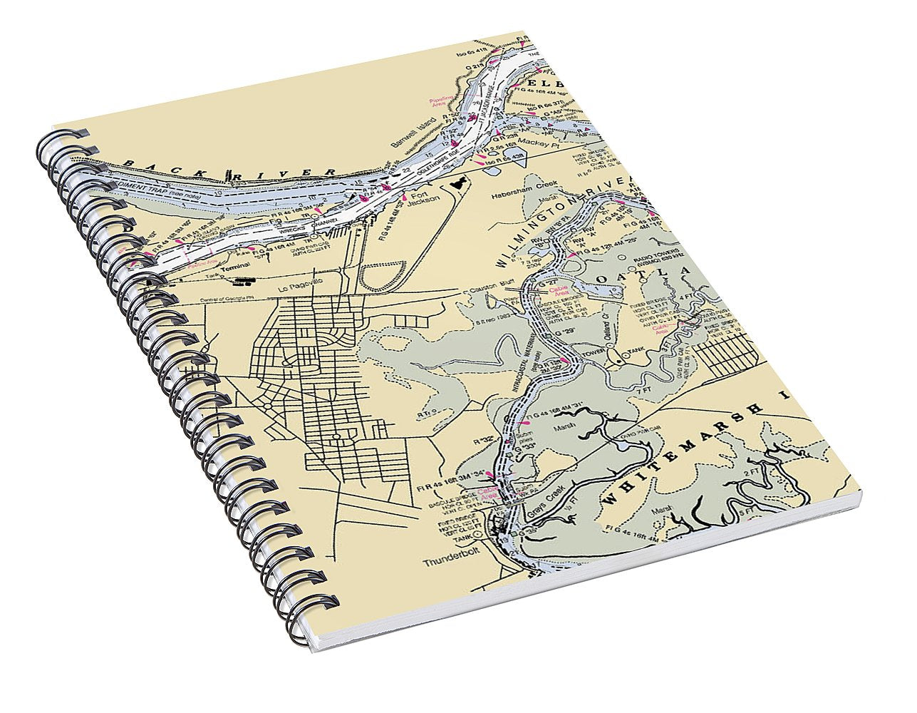 Savannah -georgia Nautical Chart _v2 - Spiral Notebook