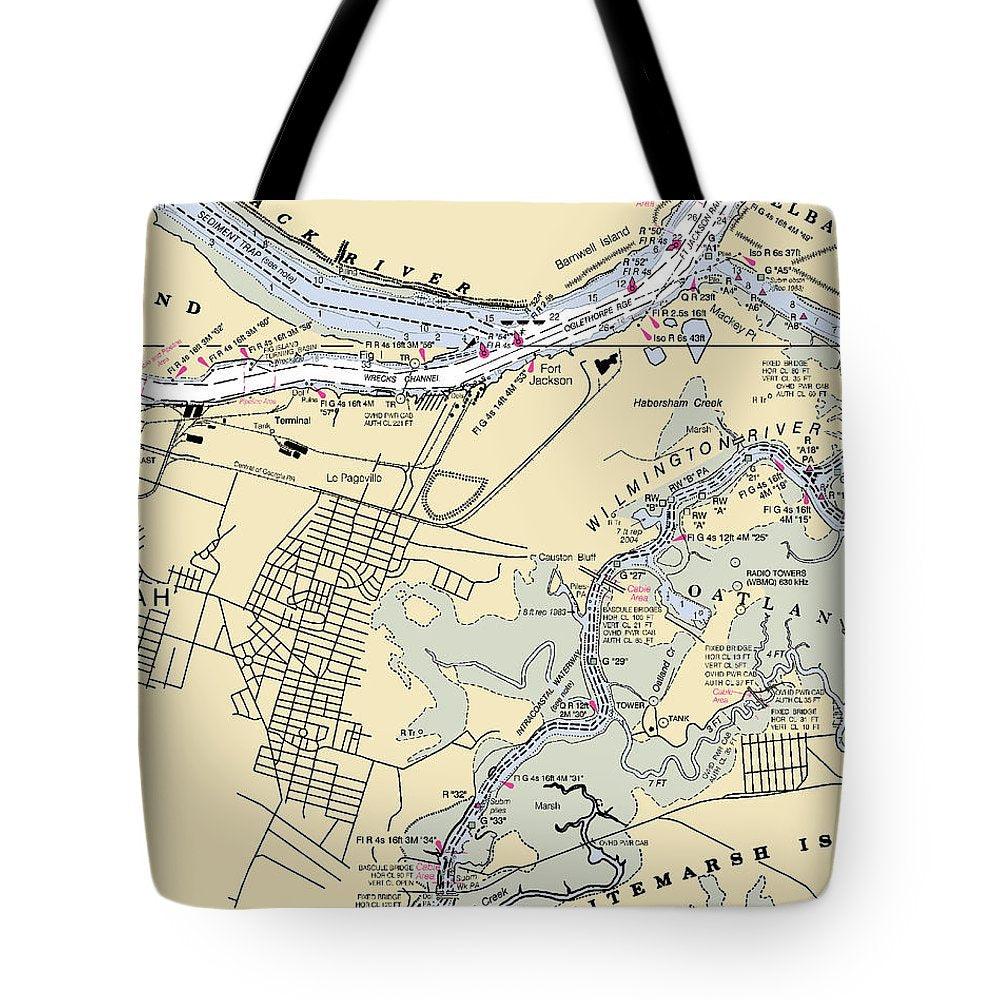 Savannah -georgia Nautical Chart _v2 - Tote Bag