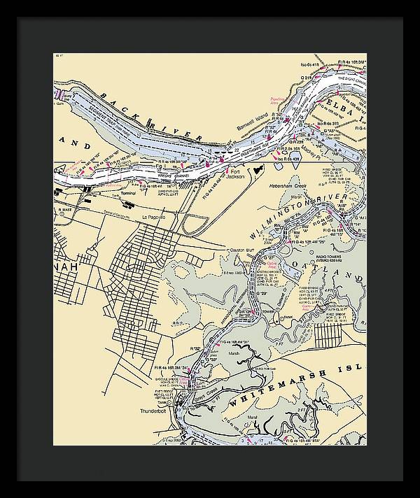 Savannah -georgia Nautical Chart _v2 - Framed Print