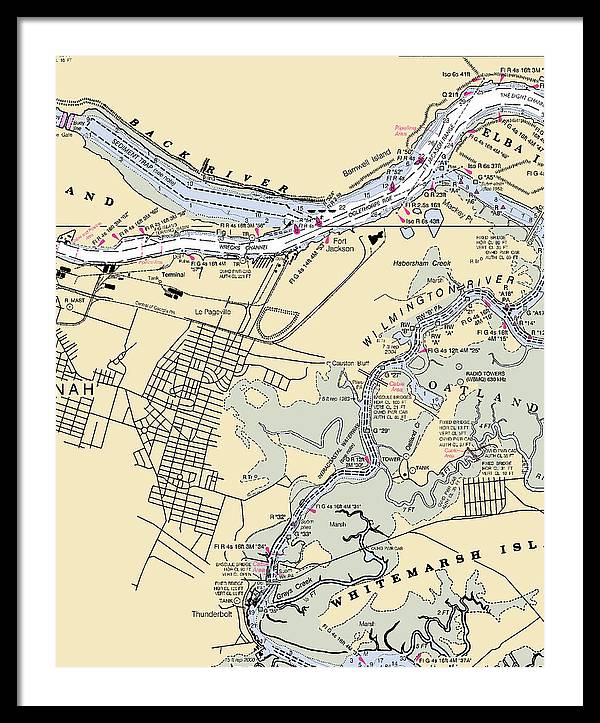 Savannah -georgia Nautical Chart _v2 - Framed Print