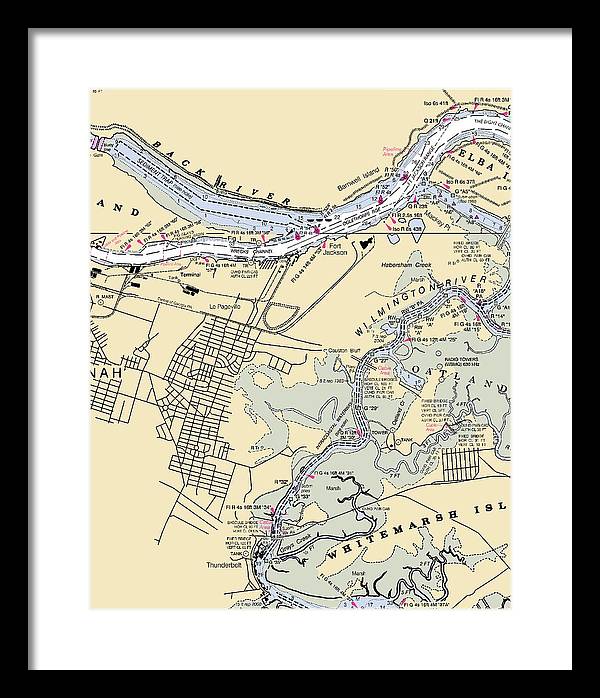 Savannah -georgia Nautical Chart _v2 - Framed Print