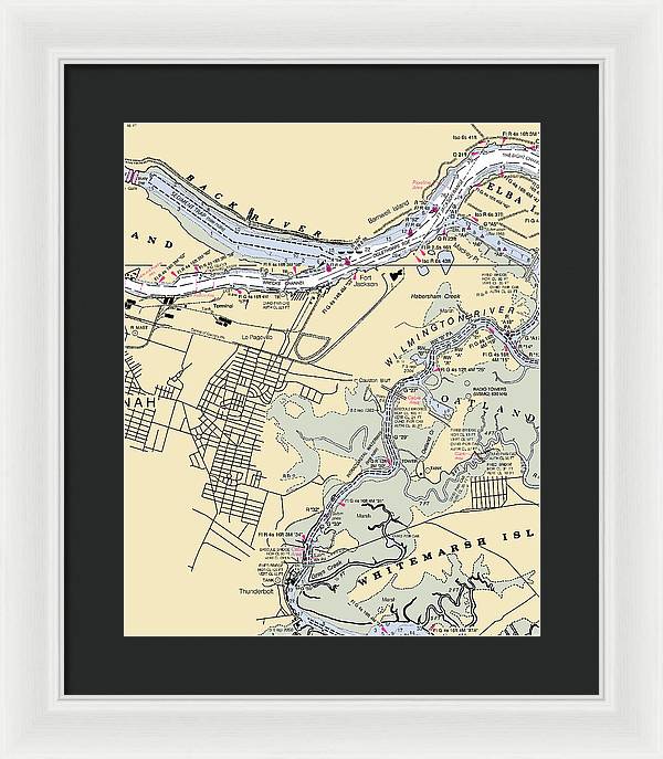 Savannah -georgia Nautical Chart _v2 - Framed Print