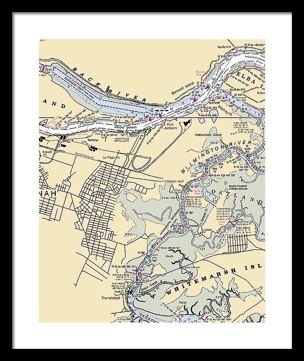 Savannah -georgia Nautical Chart _v2 - Framed Print