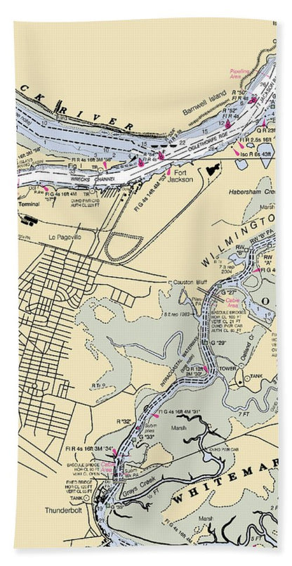 Savannah -georgia Nautical Chart _v2 - Beach Towel