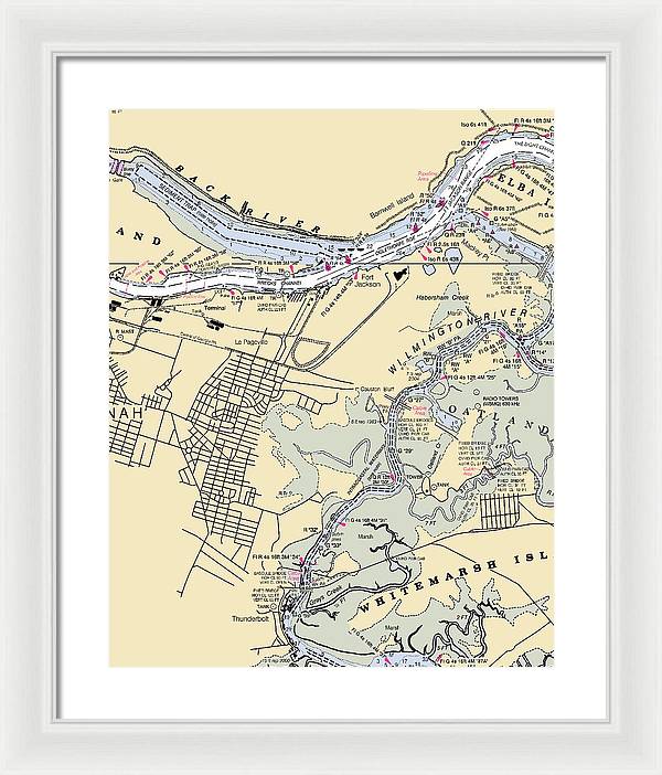 Savannah -georgia Nautical Chart _v2 - Framed Print