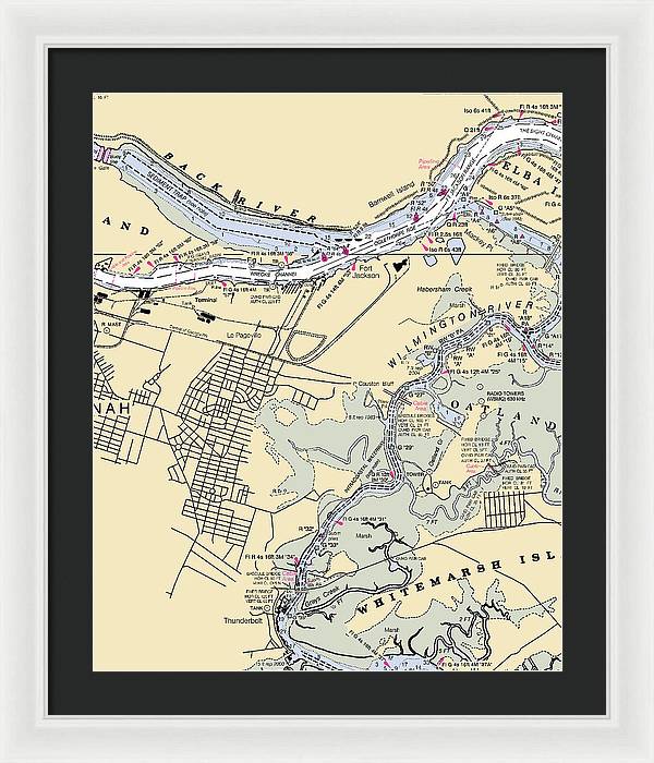 Savannah -georgia Nautical Chart _v2 - Framed Print