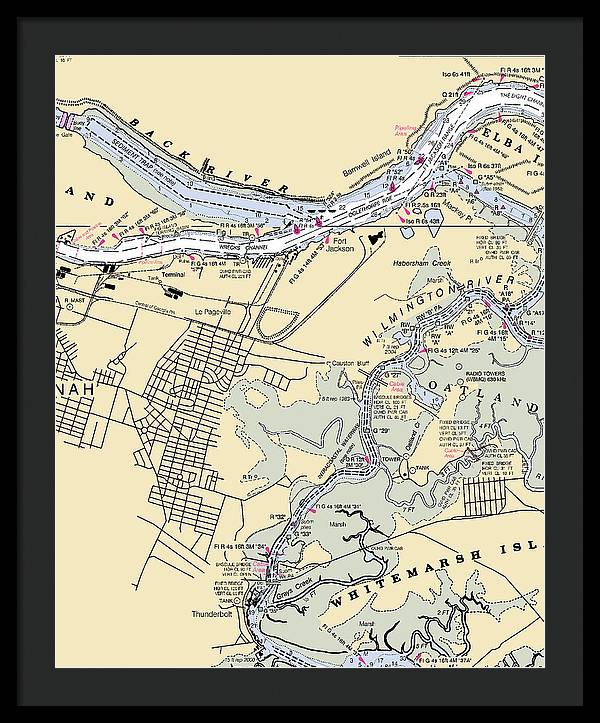 Savannah -georgia Nautical Chart _v2 - Framed Print