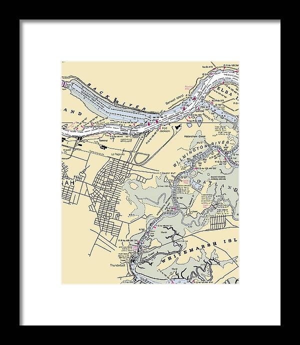 Savannah -georgia Nautical Chart _v2 - Framed Print