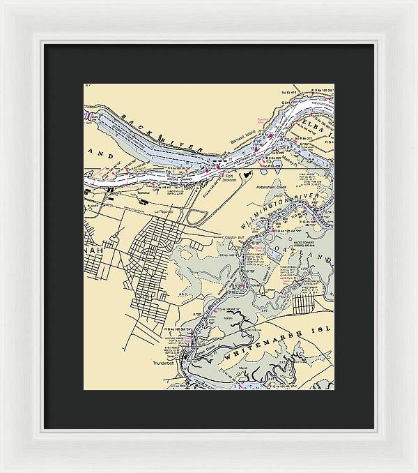 Savannah -georgia Nautical Chart _v2 - Framed Print