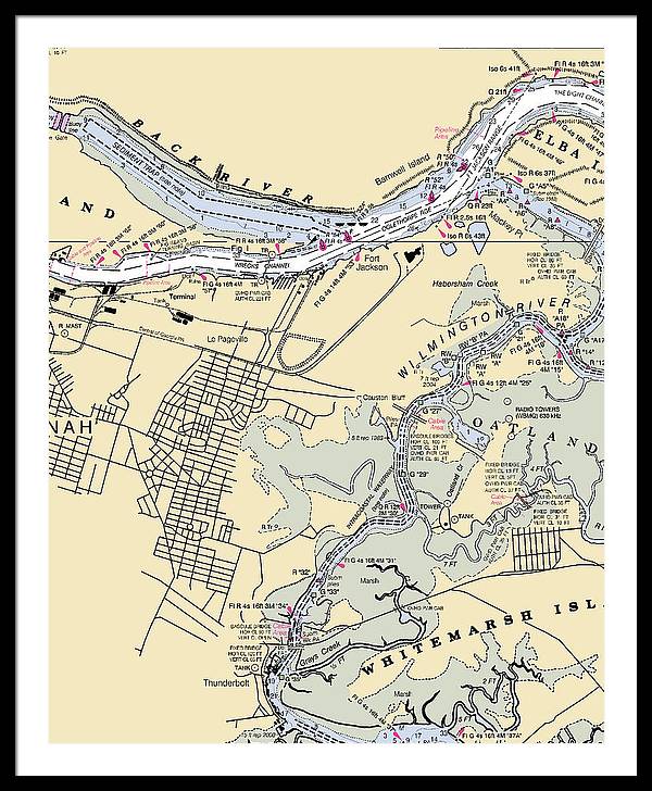 Savannah -georgia Nautical Chart _v2 - Framed Print