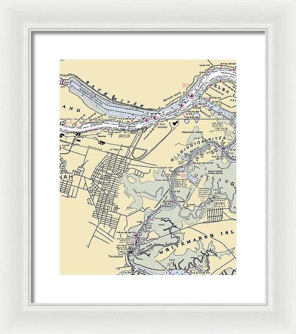 Savannah -georgia Nautical Chart _v2 - Framed Print