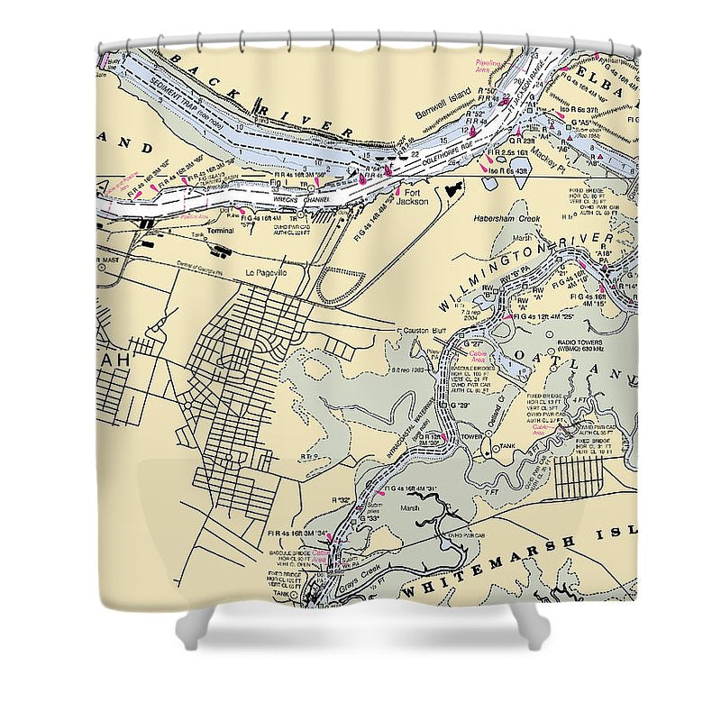 Savannah  Georgia Nautical Chart _V2 Shower Curtain