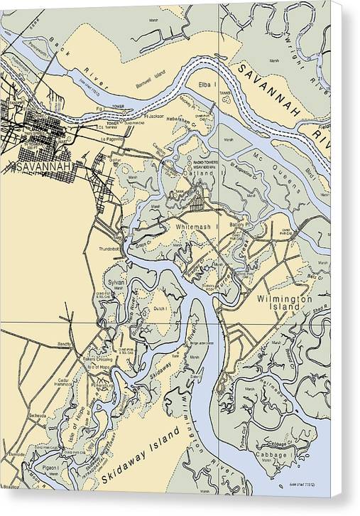 Savannah -georgia Nautical Chart _v3 - Canvas Print
