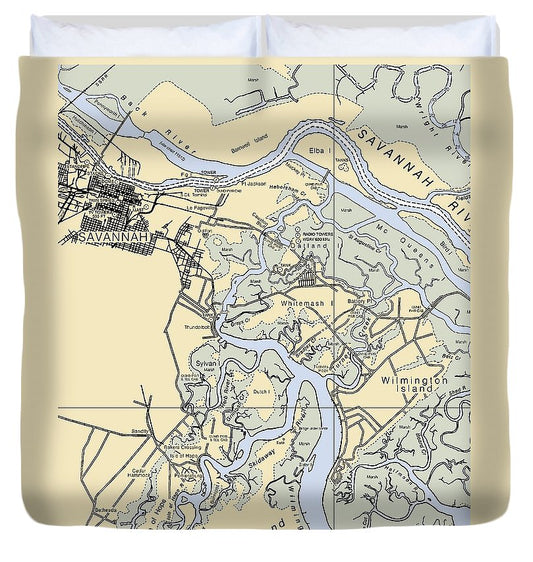 Savannah  Georgia Nautical Chart _V3 Duvet Cover