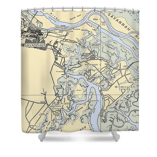 Savannah  Georgia Nautical Chart _V3 Shower Curtain