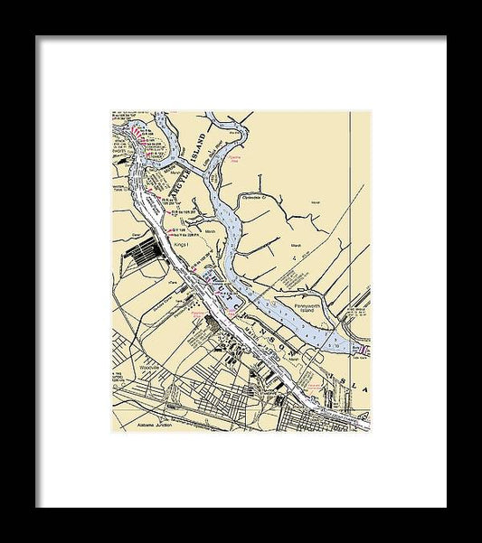 Savannah -georgia Nautical Chart _v4 - Framed Print