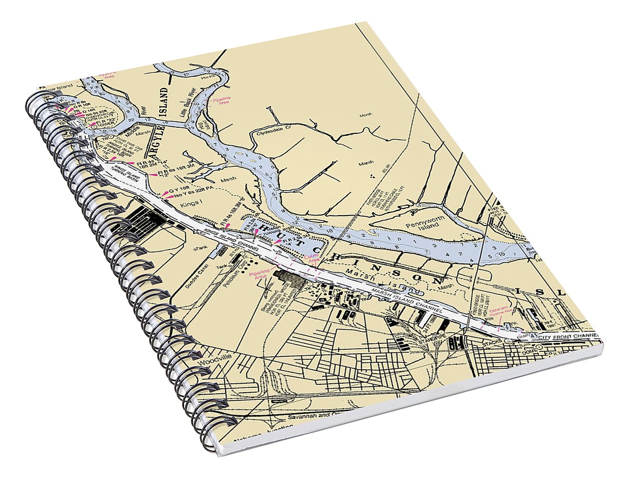 Savannah -georgia Nautical Chart _v4 - Spiral Notebook