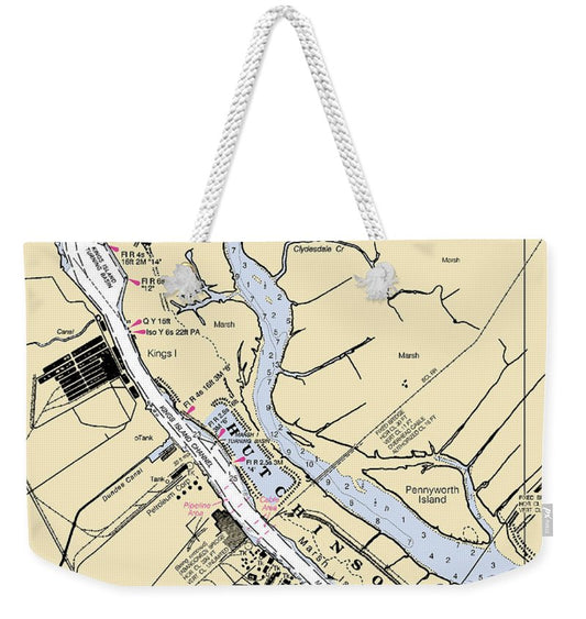 Savannah Hutchinson Island-georgia Nautical Chart - Weekender Tote Bag