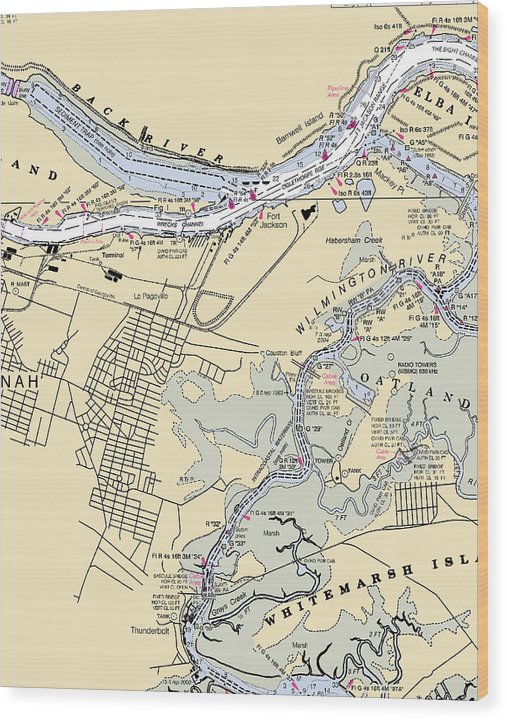 Savannah Wilmington River-Georgia Nautical Chart Wood Print