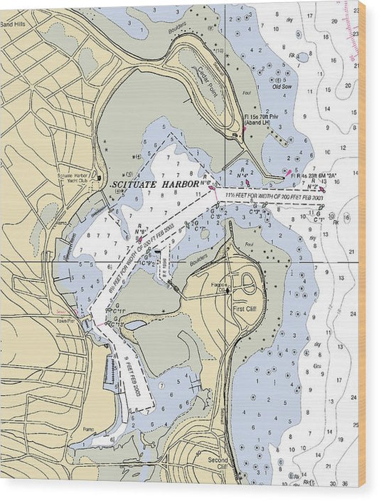 Scituate Harbor-Massachusetts Nautical Chart Wood Print