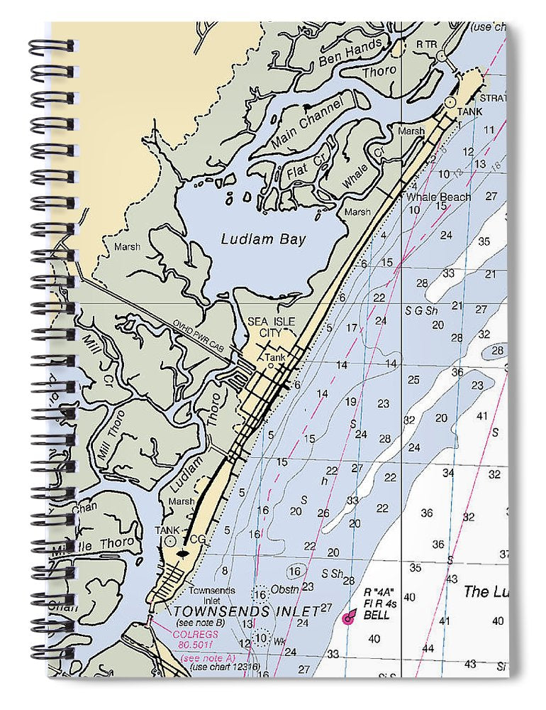 Sea Isle City New Jersey Nautical Chart Spiral Notebook