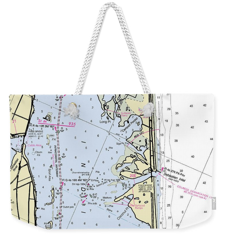 Sebastian Inlet Florida Nautical Chart - Weekender Tote Bag