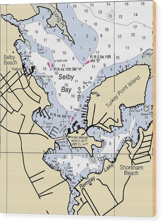 Selby Bay-Maryland Nautical Chart Wood Print