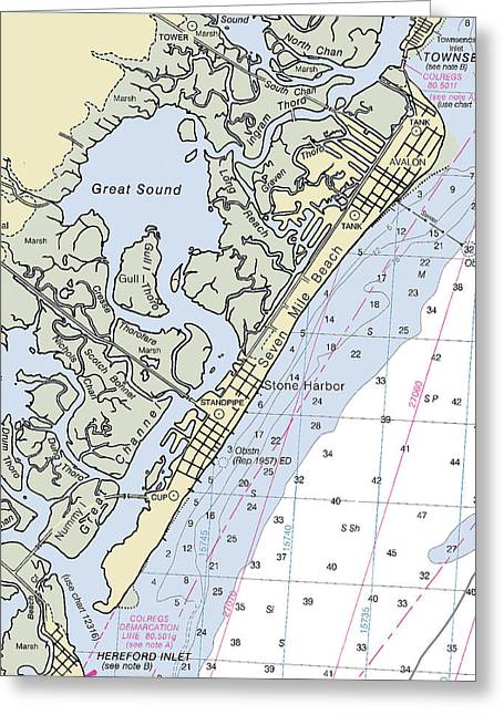 Seven Mile Beach New Jersey Nautical Chart - Greeting Card