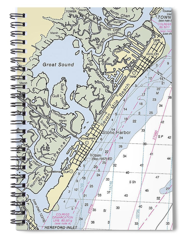 Seven Mile Beach New Jersey Nautical Chart Spiral Notebook